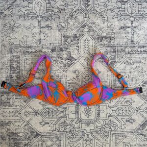 Underwire Bikini Top in Orange & Purple Tropical Print